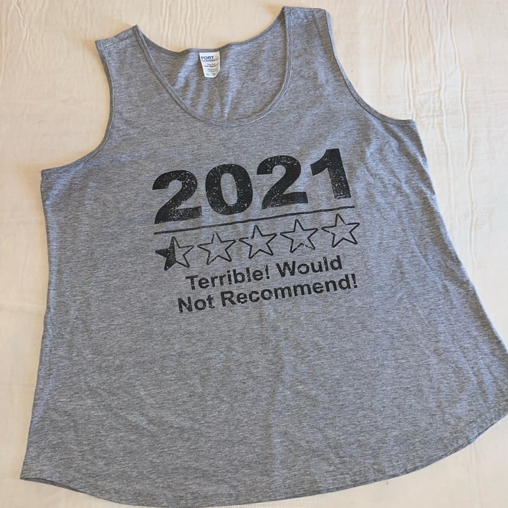 Women's "2021 Terrible! Would Not Recommend!" Graphic Tank Tee, Light Gray